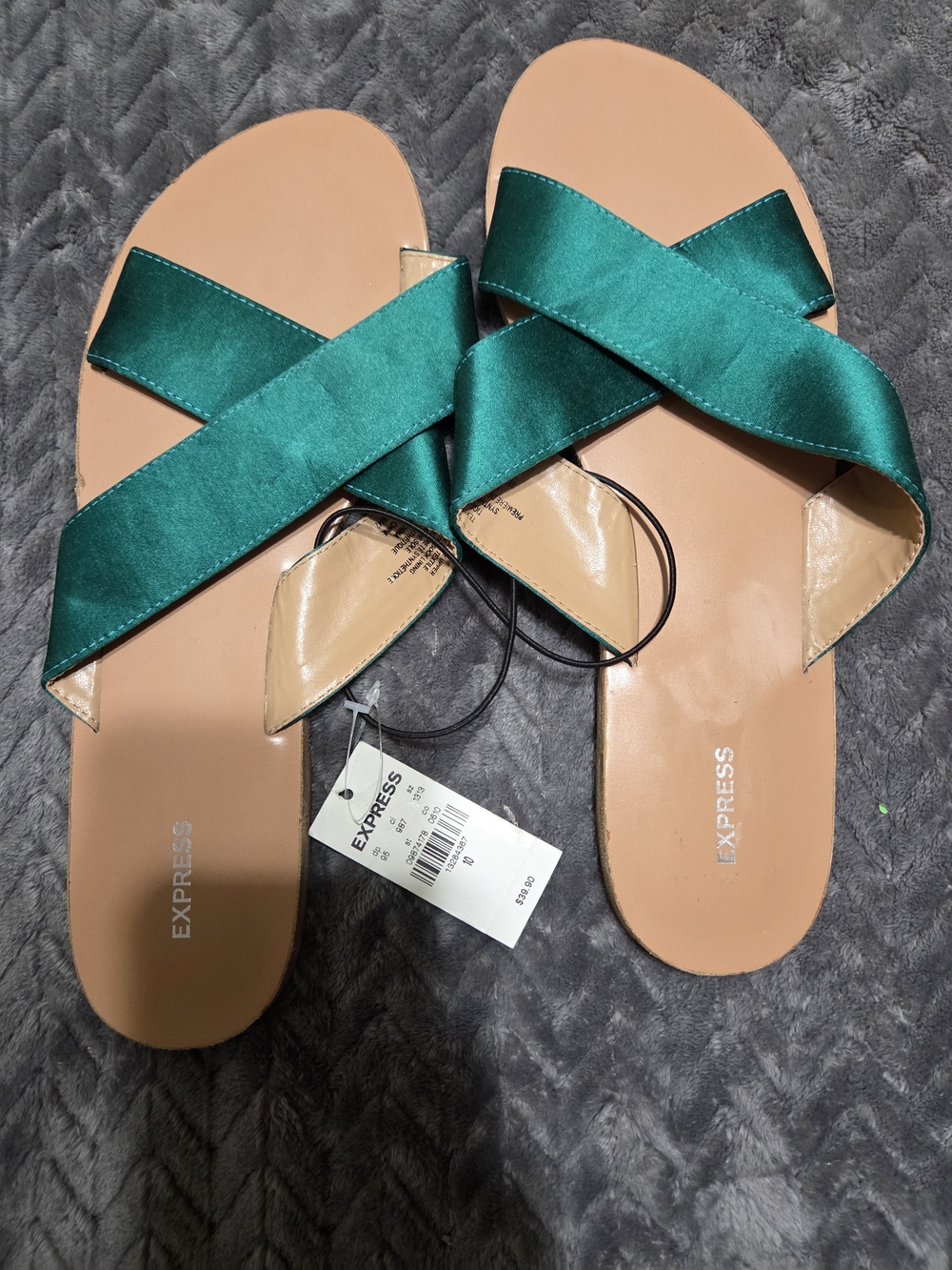 Express Women’s Emerald Satin Crisscross Slide Sandals